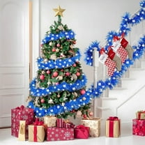 72 Feet Christmas Tinsel Garland Shiny Metallic Tinsel Twist Garland Streamers Ornaments Long Glitter Christmas Tree Hanging Decorations for Party Holiday Wedding Birthday Tree Wall Rail (Blue)