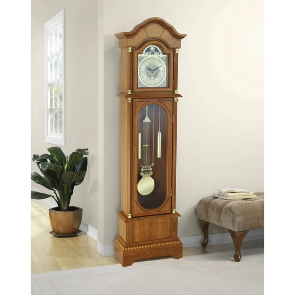 72" Floor Standing Grandfather Clock Oak Finish