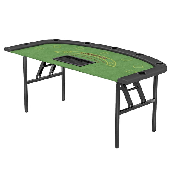 72" Foldable Blackjack Table - Casino Night - 8 Players - Felt Surface & Cup Holders - Green