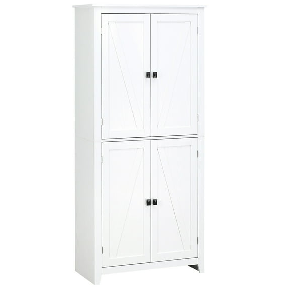 72" Freestanding 4-door Pantry For Kitchen, White - 4 Storage With Adjustable Shelves Efficient Organization Of Items Kitchen 4 Doors Shelving Options Cookbooks, Dry Goods, And Arrangement Management