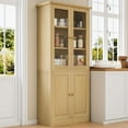 thumbnail image 1 of SELOOYE Kitchen Pantry Cabinet, 71" Modern Glass Display Cabinet with Wood Doors, Tall Storage Cabinet with Adjustable Shelves, Freestanding Cupboard for Living Room, Dining Room, Kitchen, Natural, 1 of 7