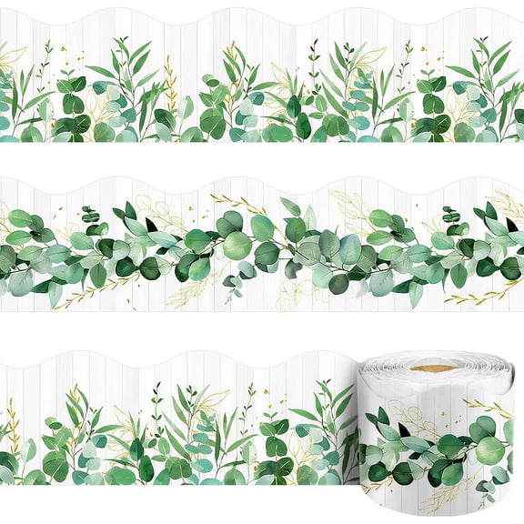 72 Ft Eucalyptus Bulletin Board Border, Boho Die-Cut Rolled Border Trim