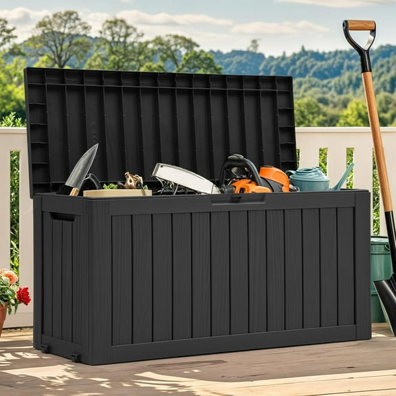 72 Gallon Outdoor Resin Deck Box with Wheels, Pool Storage Box for Outdoor Cushions, Sports Equipment, Garden Tools, Black