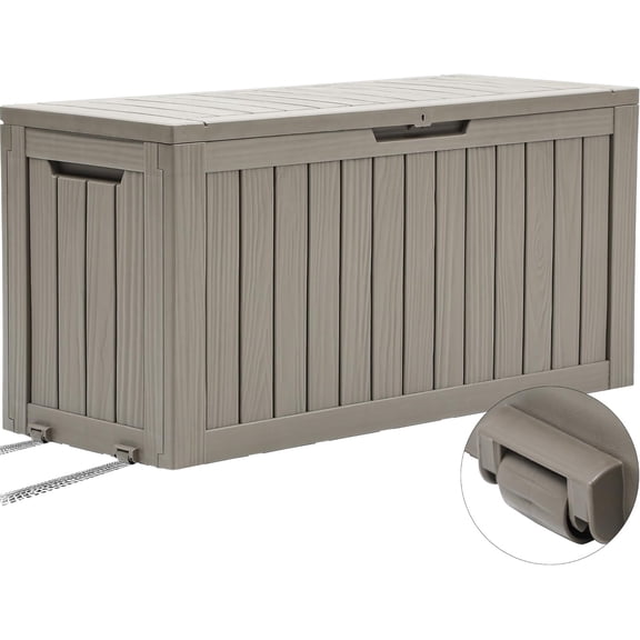 72 Gallon Outdoor Resin Deck Box with Wheels in Taupe Bestseling