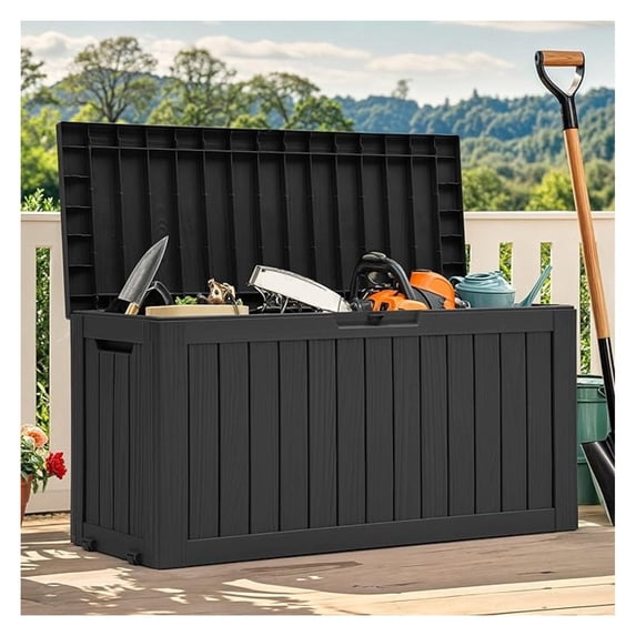 72 Gallon Outdoor Storage Box w/Wheels, Resin Indoor & Outdoor Patio Storage Box for Throw Pillows, Athletic Gear, Yard Implements (Black)