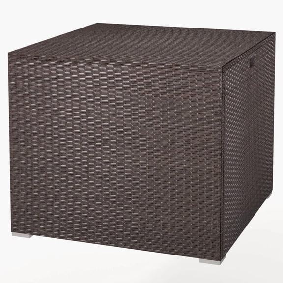 72 Gallon Rattan Outdoor Storage Box, Square Patio Deck Box with Zippered PU-Coated Liner, Pneumatic Rod, Metal Frame, PE Wicker for Cushions Toys Poolside