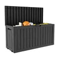 thumbnail image 1 of MEOOEM 72 Gallon Tough-Constructed Black Plastic Outdoor Deck Storage Crate - Lockable Waterproof Organizer for Garden Tools Patio Accessories, 1 of 10