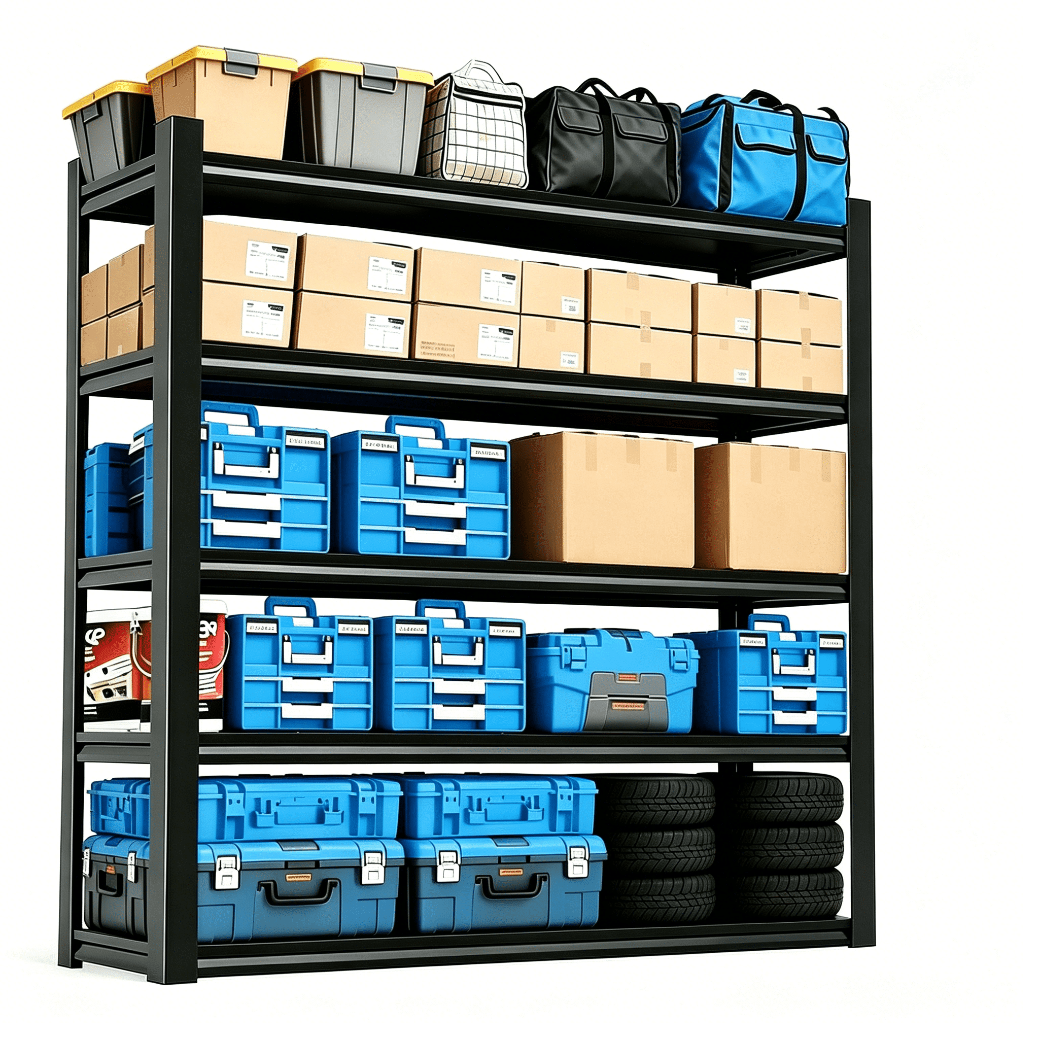 72''H Garage Shelving, 5 Tier Heavy Duty Metal Garage Storage Shelves, 3000 lbs Adjustable Standing Shelf for Garage, Warehouse, Basement, Kitchen,Thickened Double-Layer Posts 72''H × 40'W × 16'D