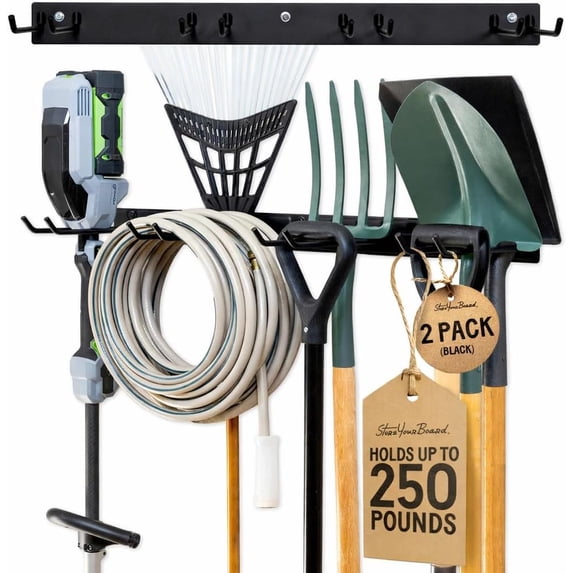 72" Garage Tool Organizer Wall Mount | Garden Tool Organizer System | Heavy Duty Garden Tool Storage Rack for Yard Tools Rakes Shovels 500lbs Garage Organization | 8 PVC Coated Hooks