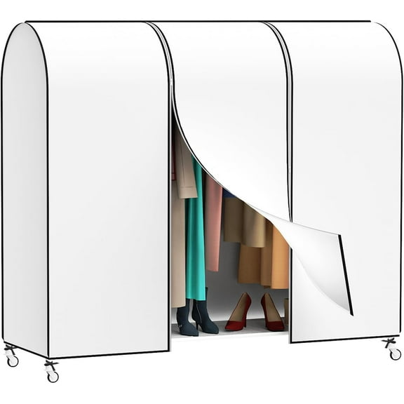 72" Garment Rack Cover Dustproof Breathable Clothes Rack Cover Large Garment Bags Protector Cothing Rack with Cover with 2 Durable Zippers for Garment Rack, WHite, (Rack Not Included)