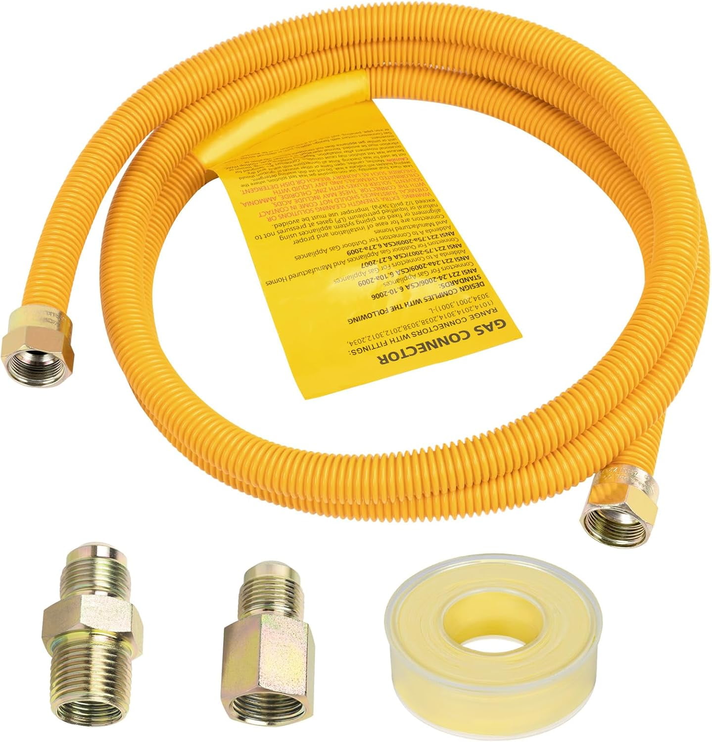 72" Gas Line Hose for Dryer, Gas Stoves, Water Heater, 1/2" OD Stainless Steel Gas Corrugated Dryer Gas Connector kit with 1/2" FIP & 1/2" MIP Fittings, Flexible Dryer Gas Supply line
