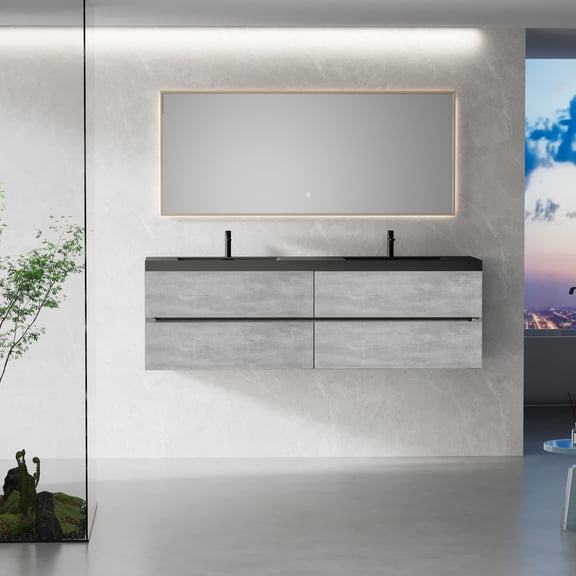 72" Grey Bathroom Vanity with Soft-Close Drawers and Quartz Sinks - Enhance Bathroom Aesthetics and Function