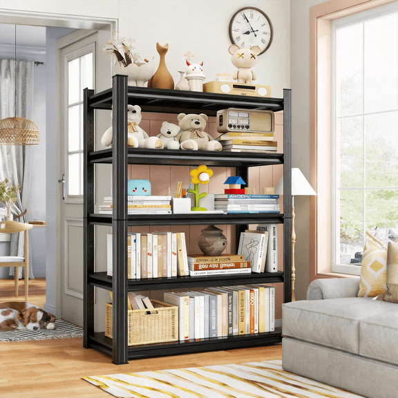 72''H × 36''W Garage Shelving, 5 Tier Heavy Duty Metal Garage Storage Shelves, Metal Shelving,3000lbs Adjustable Standing Shelf and Thickened Double-Layer Posts for Kitchen,Warehouse,Basement