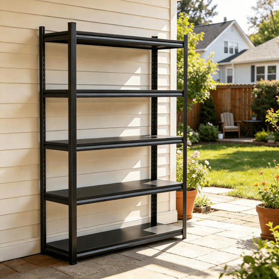 72''H × 36''W Garage Shelving,5 Tier Heavy Duty Shelving,3000 lbs Capacity Garage Storage Shelves,Industrial Shelves with Thickened Double-Layer Posts for Garage,Warehouse,Basement,Black