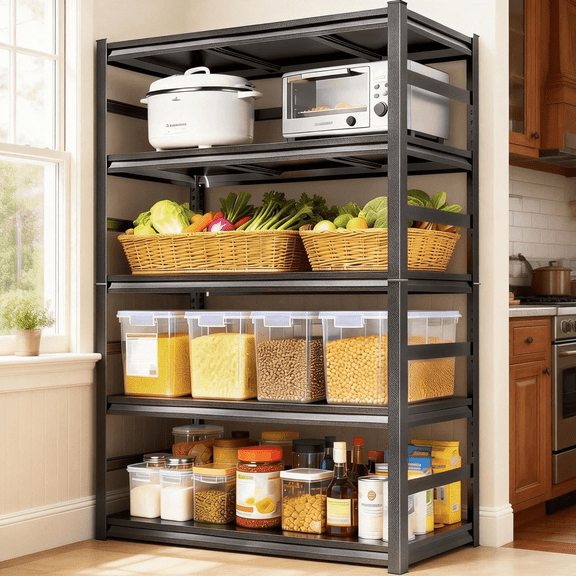 72"H × 36''W Metal Bookshelf with Fences,3000LBS Industrial Bookshelves,5-Tier Display Bookcase,Adjustable Bolt-Free Storage Shelves for Living Room,Bedroom,Garage,Kitchen,Study,Plant,Black