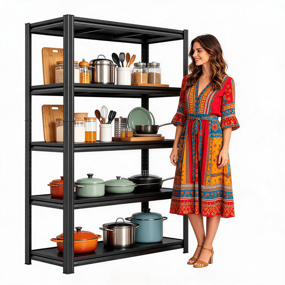 72''H × 40''W Garage Shelving,5 Tier Heavy Duty Metal Garage Storage Shelves,Metal Shelving,3000 lbs Adjustable Shelf & Thickened Double-Layer Posts for Garage,Warehouse,Basement,Black