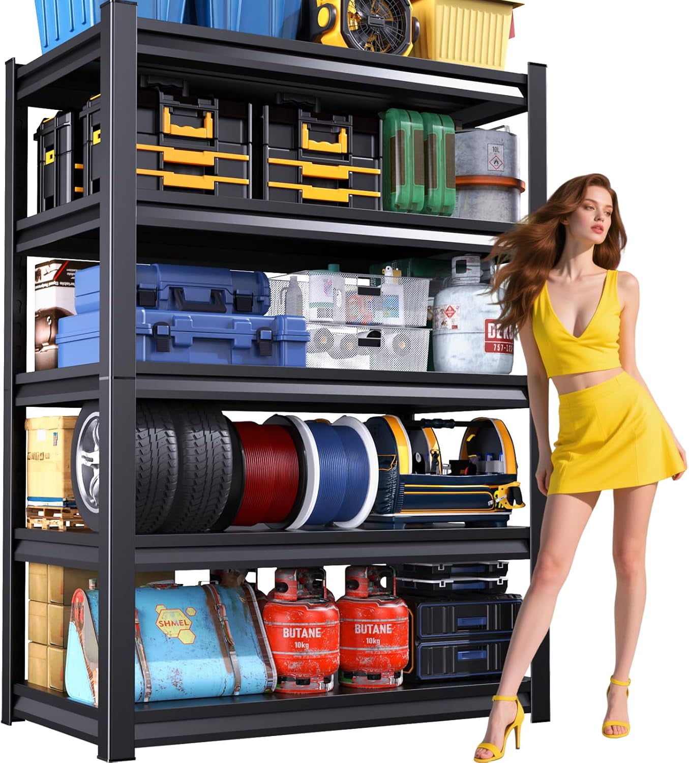 72" H/46 W Garage Shelving,5 Tier Metal Shelving Unit,Adjustable
