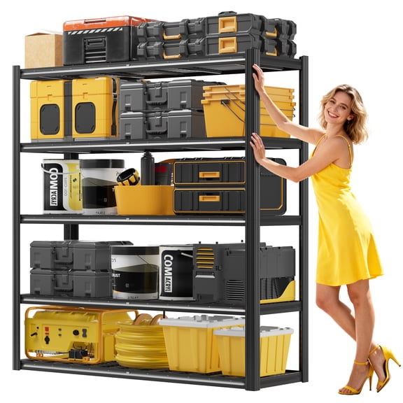 72" H×48" W Garage Shelving, 5 Tier Heavy Duty Metal Storage Shelves, Industrial Garage Storage for Heavy Tools and Equipment, Basement, Black
