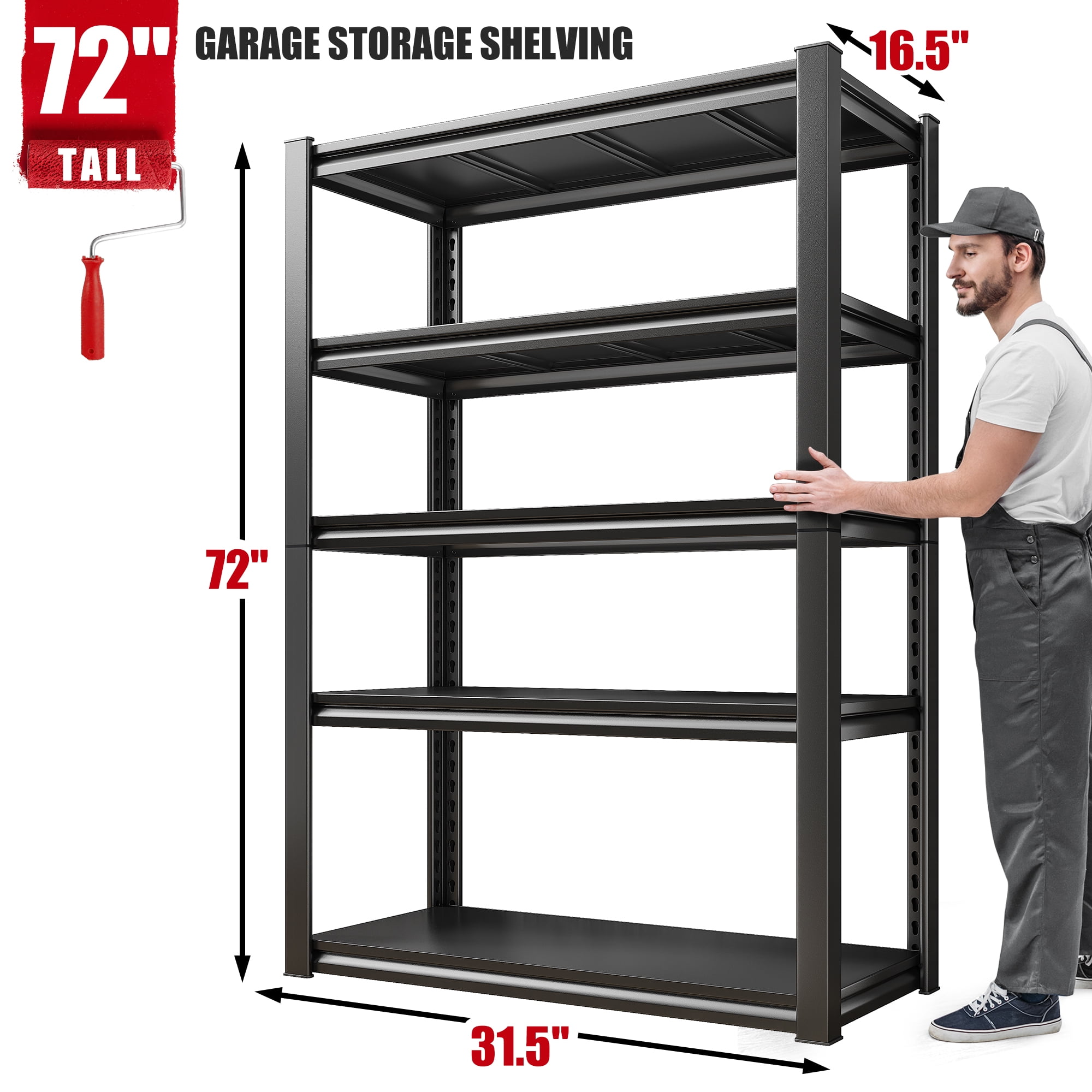 72"H 5Shelf Garage Shelving Heavy Duty Storage Shelves for Garage