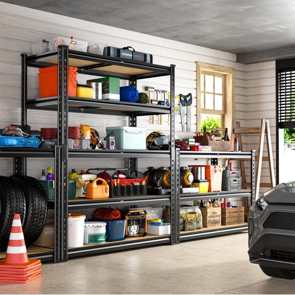 72"H 5 Tier Adjustable Heavy Duty Storage Shelving Unit, 2000 lbs Capacity Metal Garage Shelf Organizer Rack for Kitchen Pantry Basement Laundry, Black