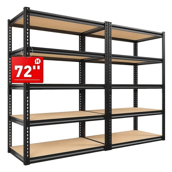 72"H 5-Tier Metal Storage Shelves, 2000LBS Capacity, Adjustable Heavy Duty Garage Shelving Unit for Warehouse, Basement, Kitchen, Black