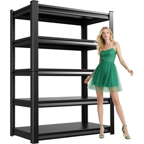 72”H Garage Shelving 2500LBS Adjustable Storage Shelves,5 Tier Metal Steel Heavy Duty Shelving Unit,  Utility Rack Shelf, Storage Organize for garage, Basement ,Black ,72''H*59''W*19.7''D