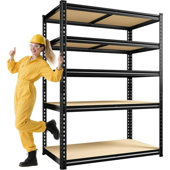 72" H Garage Shelving, 5 Tier Storage Shelves Load 2500 lbs, Adjustable Garage Shelves, Metal Shelving Unit for Warehouse, Basement, Pantry, 40" Wx 16" D x 72" H, Black