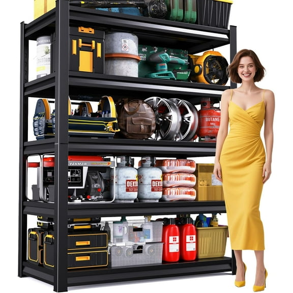 72”H Garage Shelving,Adjustable Garage Storage Shelves,2500LB Heavy Duty Shelves,Easy Assembly Metal Shelves, 5T Shelving Unit Metal Shelf Rack for Basement Industrial Black 72''H*35.4''W*15.7''D