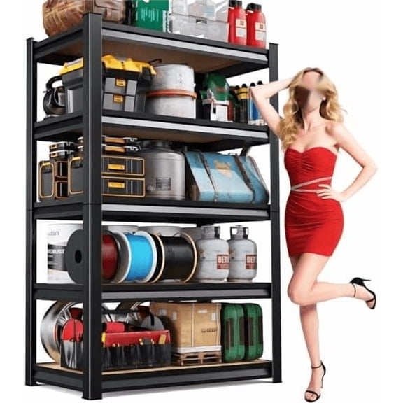 72''H Garage Shelving Heavy Duty 5-Tier Adjustable Storage Shelves Unit,2020 LBS Metal Wood Utility Rack Shelf for Industries, Warehouses, Basement,Black (72'H x 36''W x 16.1''D)