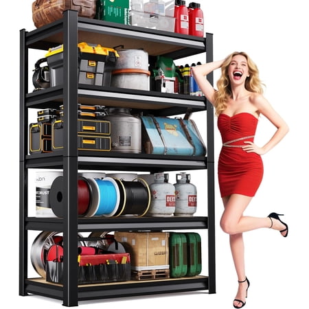 72''H Garage Shelving Heavy Duty 5-Tier Adjustable Storage Shelves Unit,2020 LBS Metal Wood Utility Rack Shelf for Industries, Warehouses, Basement,Black (72'H x 36''W x 16.1''D)