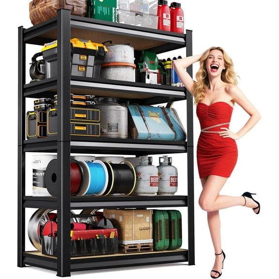 72''H Garage Shelving Heavy Duty 5-Tier Adjustable Storage Shelves Unit,3000 LBS Metal Utility Rack Shelf for Industries, Warehouses, Basement,Black (72'H x 36''W x 16.1''D)
