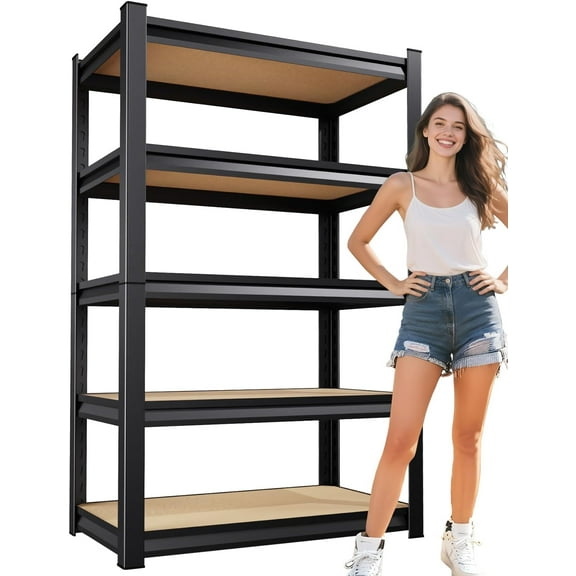 72" H Garage Shelving Heavy Duty 5-Tier Storage Shelves, 2200 lbs Adjustable Metal Shelving Unit, Utility Storage Rack Shelf for Garage, Basement, Pantry, Black 72''H x 35.5''W×16''D
