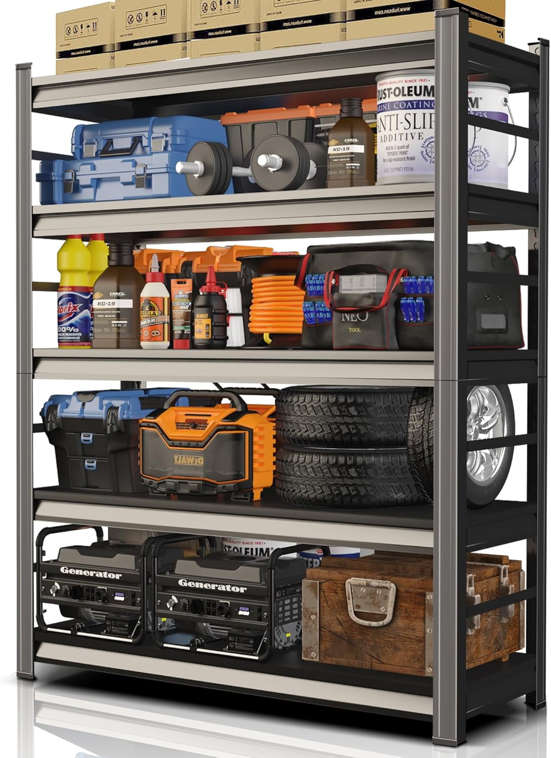 72" H Garage Shelving UnitAdjustable 5Tier HeavyDuty Metal Storage