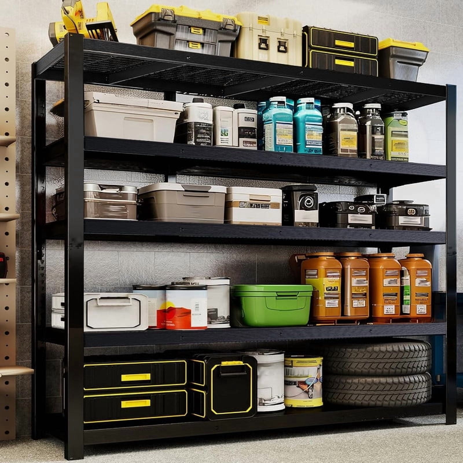 72''H Garage Shelving Unit, Black Storage Shelf, 5 Tiers Storage Racks, Free Standing Heavy Duty Metal Adjustable Shelves