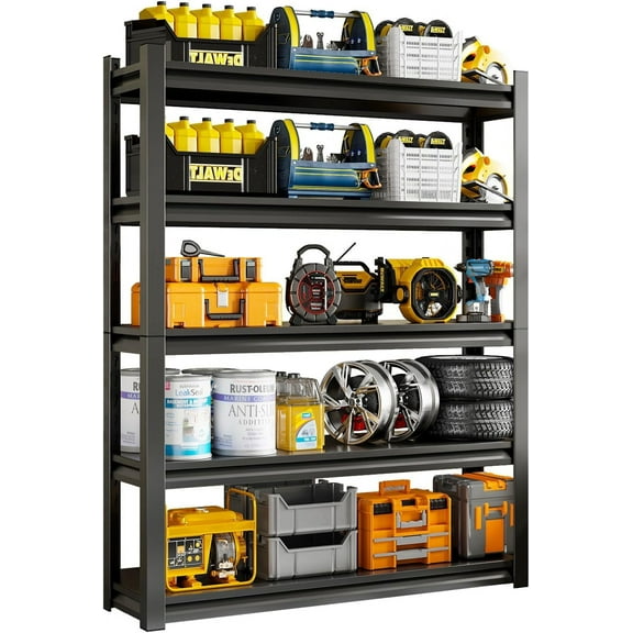 72" H Garage Shelving Unit, Garage Storage Shelves 2500LBS Heavy Duty Shelving, Adjustable 5 Tier Metal Shelving Utility Shelf, Storage Rack for Industrial, Warehouse, Basement (16" D*36" W*72" H)