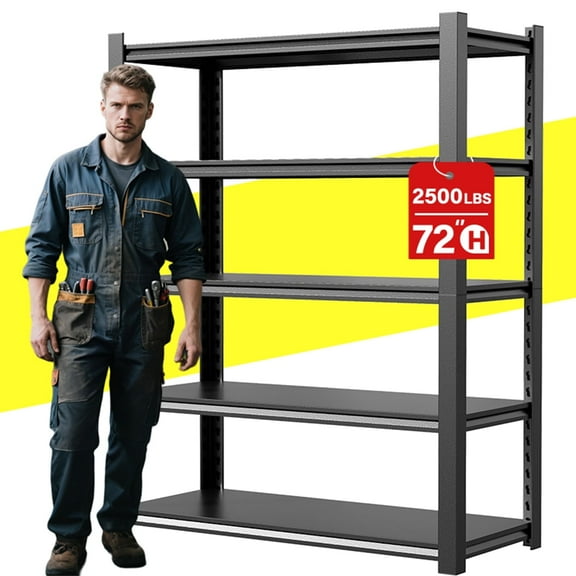 72" H Garage Shelving Unit, Garage Storage Shelves 2500LBS Heavy Duty Shelving, Adjustable 5 Tier Metal Shelving Utility Shelf, Storage Rack for Industrial, Warehouse, Basement (24" D*47" W*72" H)