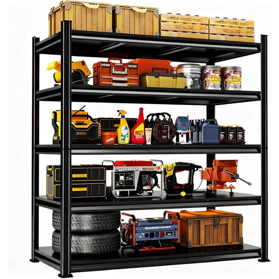 72" H Heavy Duty 5-Tier Metal Garage Shelving Unit, 2750 lb Capacity, Adjustable