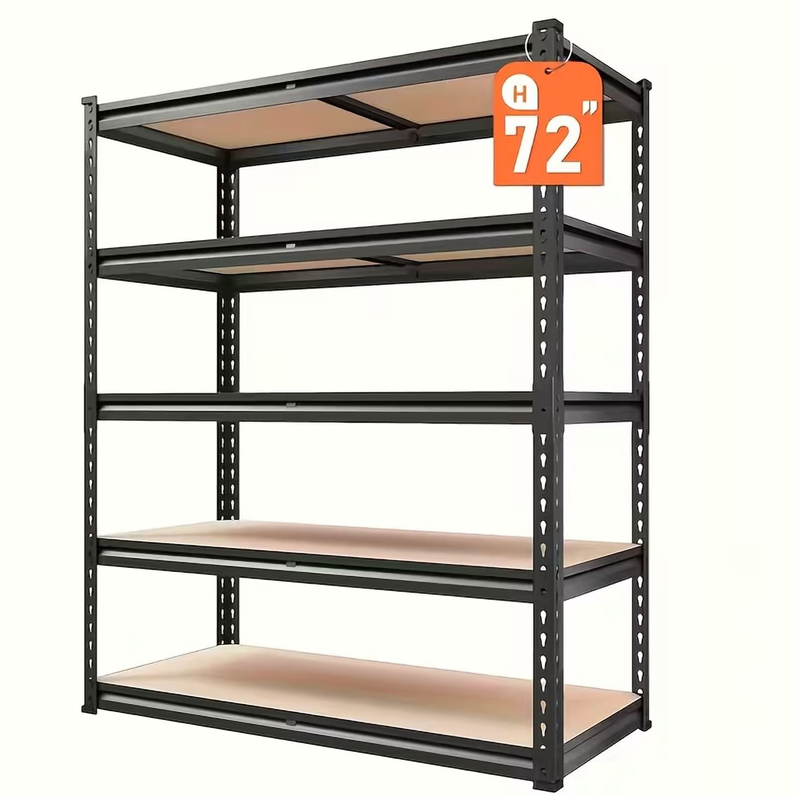 72"H Heavy Duty 5-Tier Metal Shelving Unit, Black, 2000 lbs Capacity – Adjustable Garage Storage Rack for Basement, Pantry & Closet