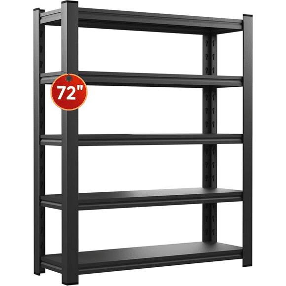 72" H Heavy Duty Garage Shelving, 2000 lbs Capacity Storage Shelf,Adjustable 5-Tier Metal Shelving Unit for Industrial Use in Garages,Basements, and Utility Rooms