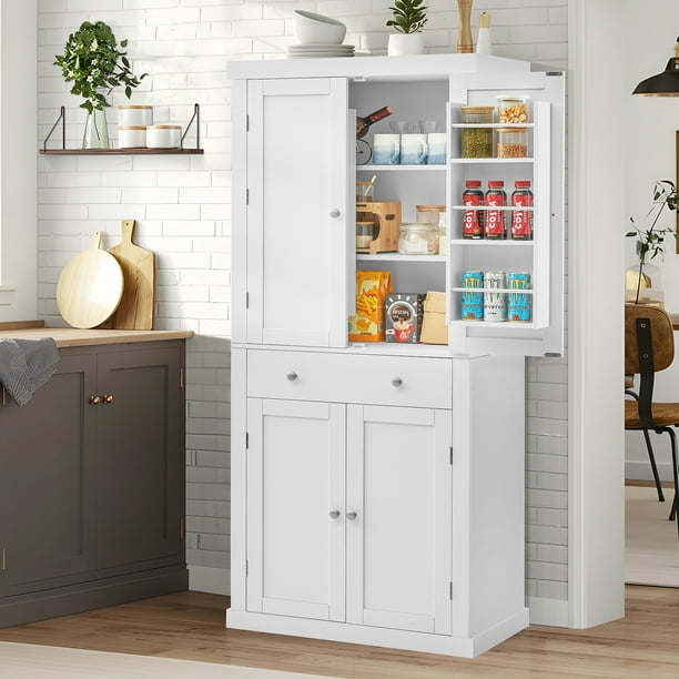 72”H Kitchen Pantry with 4 Doors and 1 Drawer, Freestanding