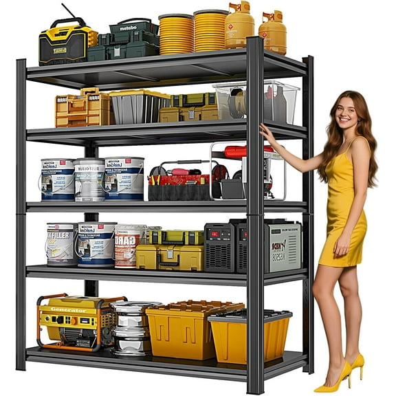72" H Metal Garage Shelving Unit 3500LBS Metal Storage Shelves 5 Tier Adjustable Shelving Unit Garage Shelves for Kitchen Warehouse Pantry Basement, 72" H x 40" W x 16" D, Black