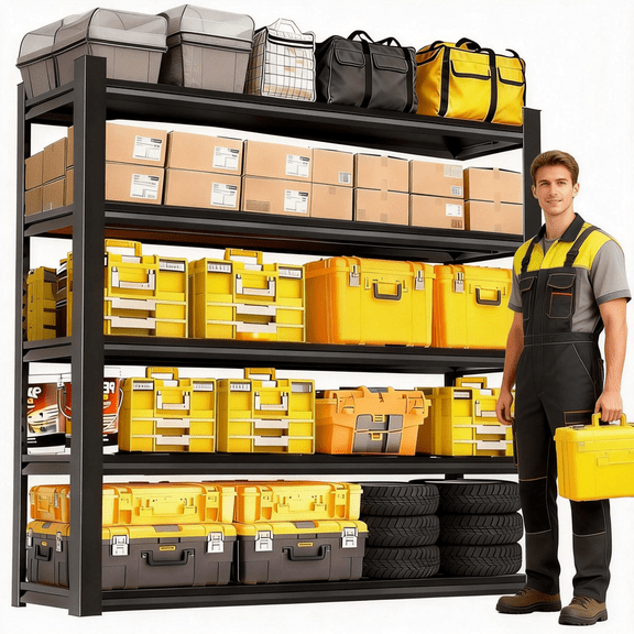 72''H Metal Garage Shelving Unit, 5-Tier Storage Shelves Heavy Duty, Adjustable 3000 lbs Shelf, Upgraded Reinforced Double-Layer Columns for Basement Kitchen Laundry Pantry 36''W*14''D