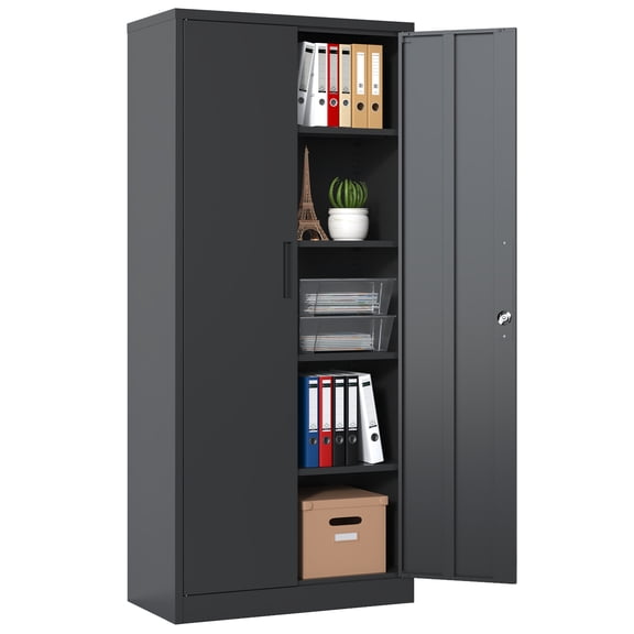 72"H Metal Garage Storage Cabinet, Black Tool Steel Locking Cabinet with Doors and 4 Shelves, Tall Cabinets for Garage Storage Systems Lockable File C