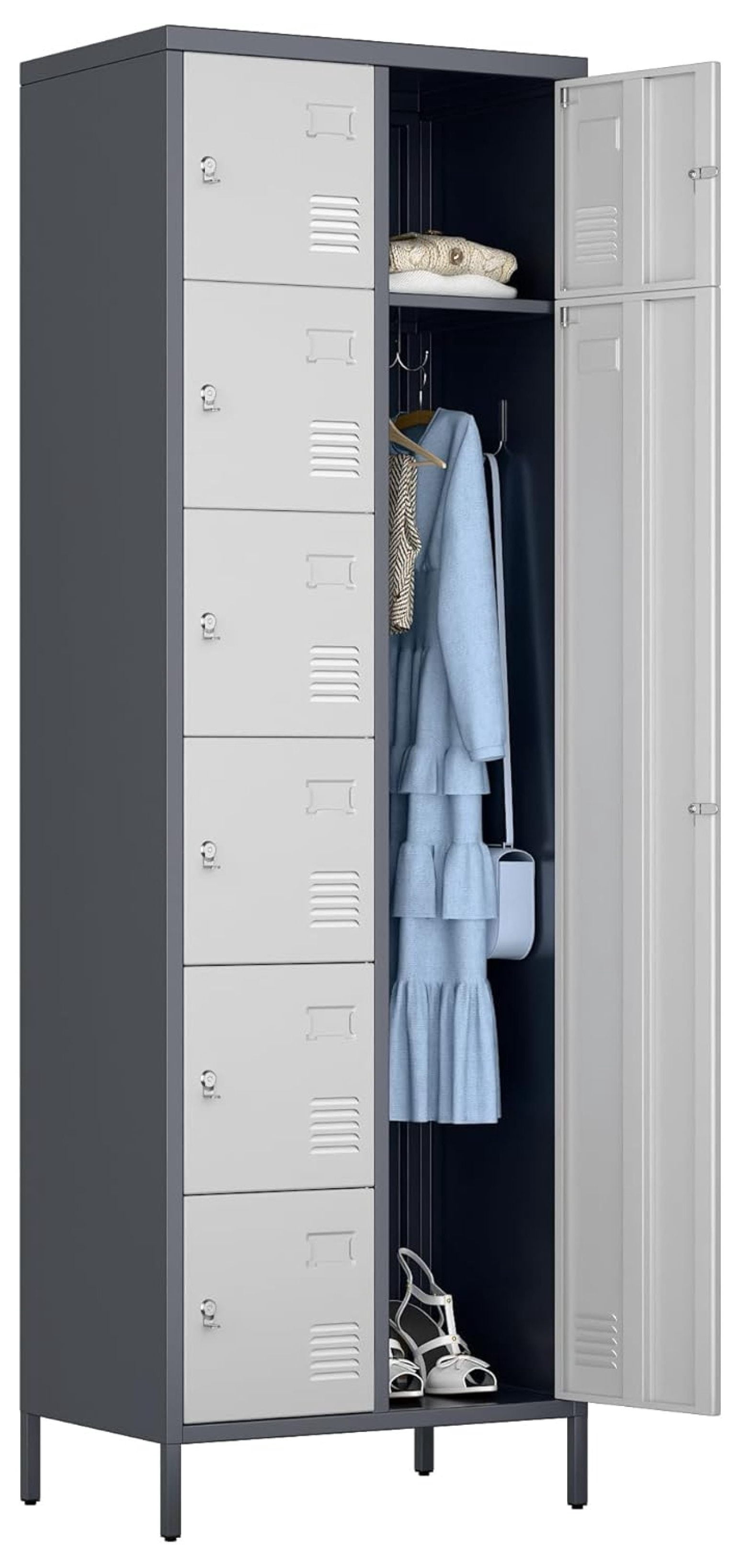72" H Metal Lockable Storage Locker 7 Small Doors and 1 Big Door, Metal ...