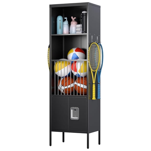 72" H Metal Sports Lockers for Stores Sports Gear Footballs, Balls and Tennis,Storage Lockers for School, Gym, Black, Assembly Required