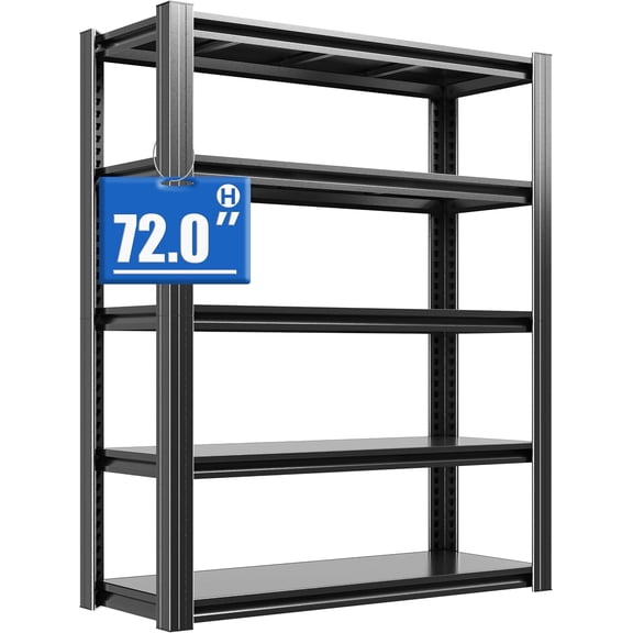 72" H Metal Storage Shelving, 2500LBS Heavy Duty Shelves Unit, Adjustable 5 Tier Storage Rack, Industrial Utility Shelf for Garage, Warehouse, Bedroom, Kitchen,16" D×36“W×72”H, Black