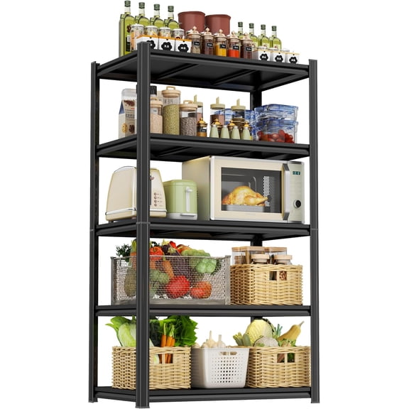 72" H Storage Shelves 5 Tier Garage Shelving Unit Kitchen Shelf 2500LBS Metal Shelving Heavy Duty for Industrial, Warehouse, Basement, Commercial, Black