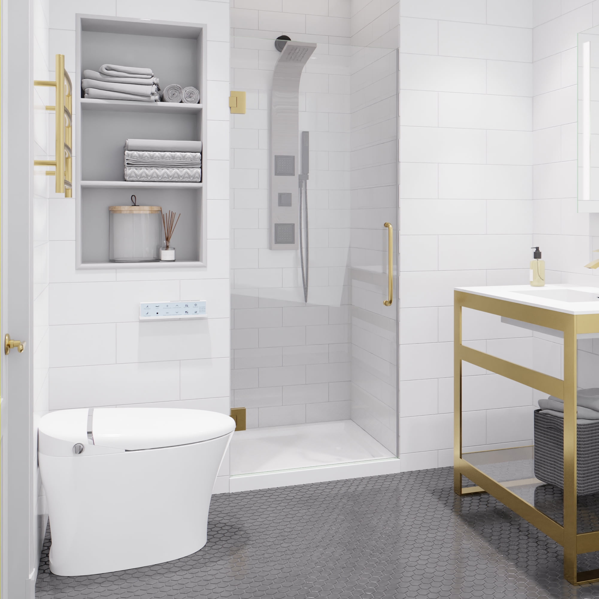 72" H x 24" W Frameless Shower Door with Brushed Gold Hardware