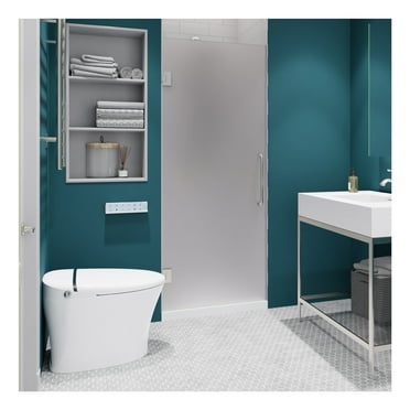 Passion Series 24 in. by 70 in. Frameless Hinged shower door in Brushed Nickel with Frosted Glass and Handle