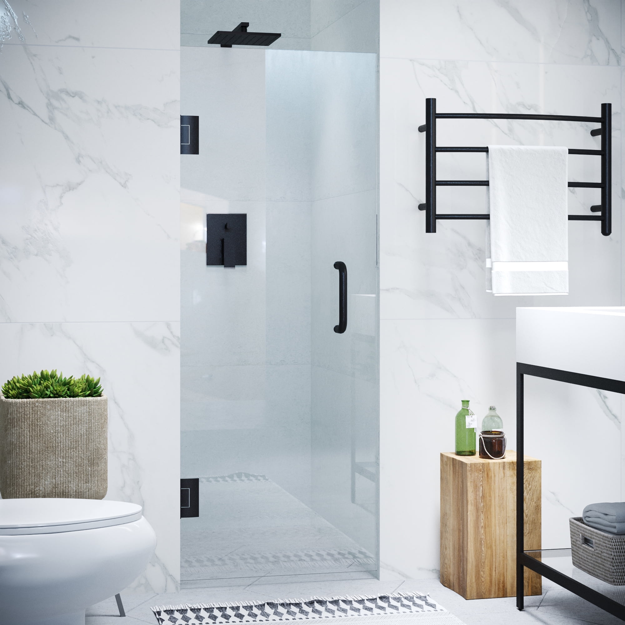 Matte Black 30" x 72" Frameless Hinged Shower Door